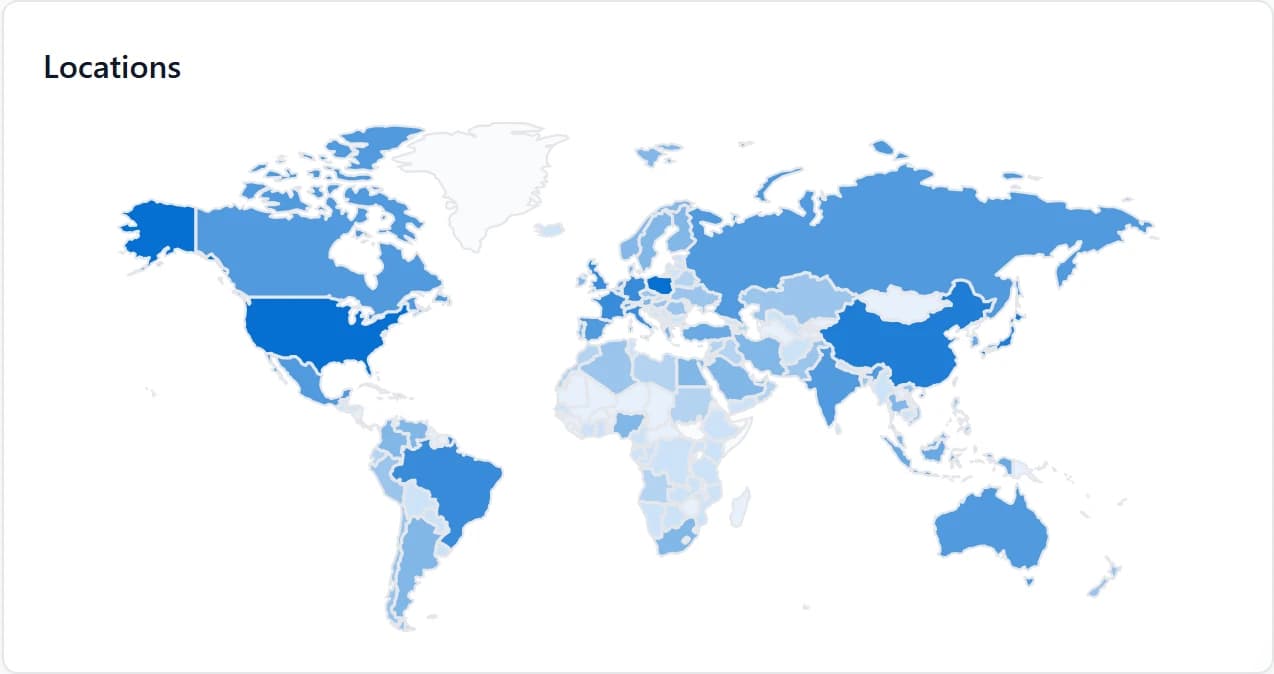 Illustrative dashboard showing locations on a world map